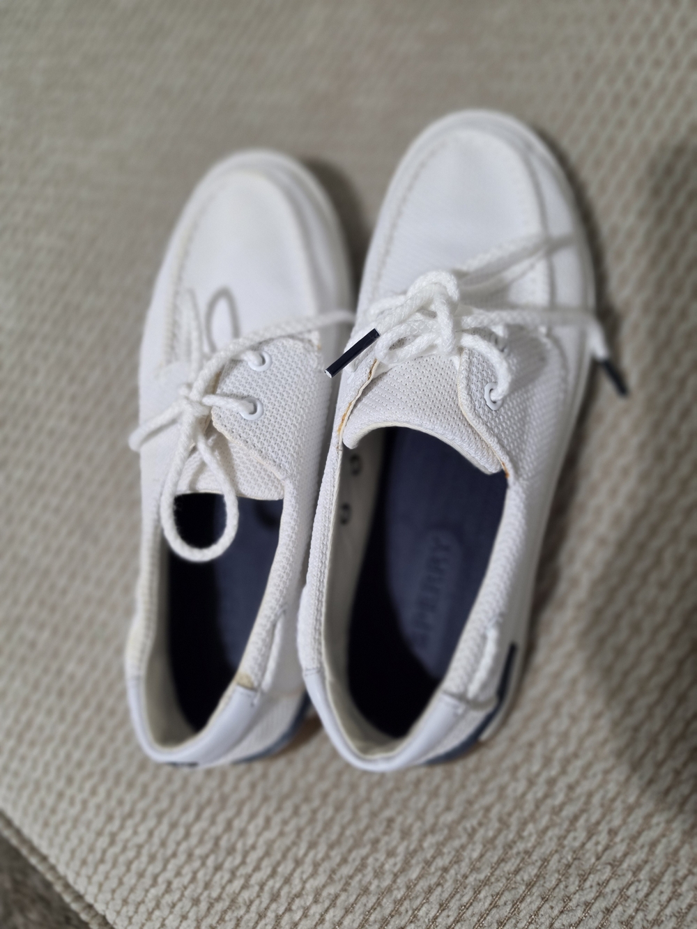 Sperry White Canvas Boat Shoes with Navy Insoles